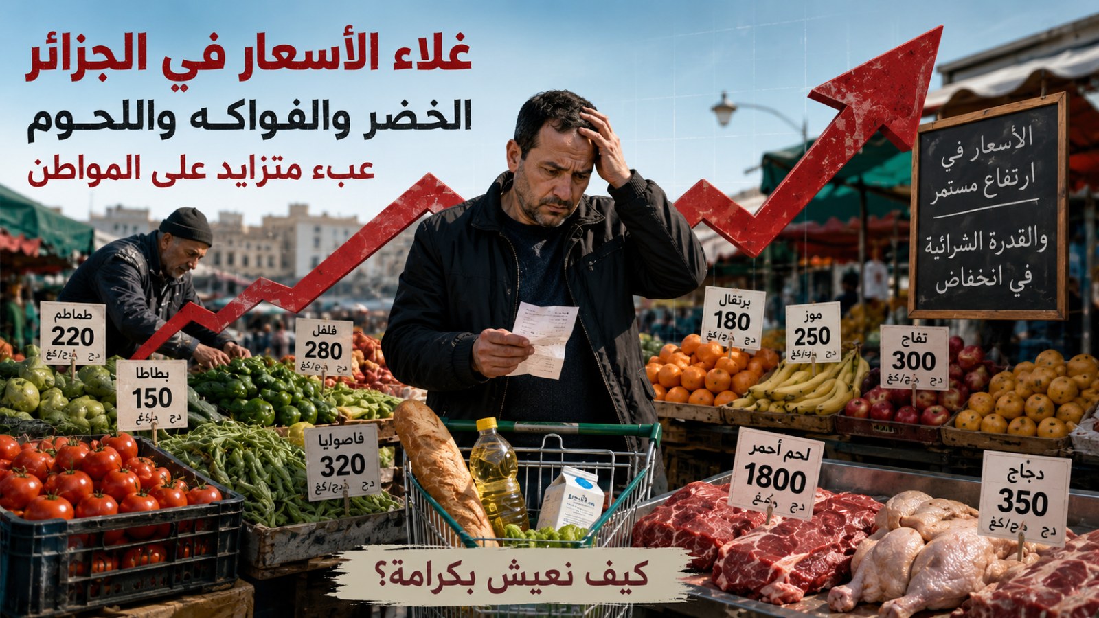 غلاء الخضر والفواكه واللحوم في الجزائر.. الأسعار تثقل كاهل المواطنغلاء أسعار الخضر والفواكه واللحوم في الجزائر.. عبء متزايد على المواطن تشهد الأسواق الجزائرية ارتفاعًا ملحوظًا في أسعار عدد من الخضر والفواكه واللحوم، الأمر الذي أصبح يثير قلق المواطنين، خاصة مع تأثير هذه الزيادات المباشرة على ميزانية الأسر والقدرة الشرائية. فالخضر والفواكه تعد من المواد الأساسية على المائدة الجزائرية، بينما أصبحت اللحوم الحمراء، وحتى الدجاج في بعض الفترات، تمثل تكلفة إضافية تدفع العديد من العائلات إلى تقليل الكميات أو البحث عن بدائل أقل سعرًا. لماذا ترتفع الأسعار؟ لا يرتبط غلاء المواد الغذائية بسبب واحد، وإنما تتداخل عدة عوامل، أبرزها: العرض والطلب: انخفاض المعروض مقابل ارتفاع الطلب يؤدي عادة إلى زيادة الأسعار. الموسمية: بعض الخضر والفواكه ترتفع أسعارها عندما ينخفض إنتاجها خارج موسمها. تكاليف الإنتاج: ارتفاع تكاليف البذور والأسمدة والطاقة واليد العاملة ينعكس على السعر النهائي. النقل والتوزيع: المسافة بين مناطق الإنتاج والأسواق وتكاليف النقل والتخزين تؤثر بدورها على الأسعار. تعدد الوسطاء: انتقال المنتج عبر عدة حلقات قبل وصوله إلى المستهلك قد يؤدي إلى زيادة السعر النهائي. ولهذا تختلف أسعار المنتجات من ولاية إلى أخرى، بل وحتى من سوق إلى آخر، حسب مستوى العرض والجودة ومصدر المنتج. اللحوم.. تحدٍ إضافي للأسر تُعد اللحوم الحمراء من أكثر المنتجات التي تثقل ميزانية الأسرة، ما يدفع بعض المواطنين إلى تقليل استهلاكها والاعتماد أكثر على الدجاج أو مصادر أخرى للبروتين. وفي محاولة لضبط السوق وتوفير منتجات بأسعار أقل، اتخذت السلطات خلال 2026 عدة إجراءات، من بينها توفير اللحوم المستوردة بأسعار منظمة، إضافة إلى تصريف مخزون من الدجاج المجمد بسعر 350 دينارًا للكيلوغرام عبر نقاط بيع تابعة لمجمع الصناعات الغذائية واللوجستيك. الرقابة وحدها لا تكفي تواصل مصالح الرقابة متابعة الأسواق ومواجهة الممارسات التجارية غير القانونية، حيث سجلت أكثر من 1.1 مليون تدخل رقابي خلال الأشهر الأربعة الأولى من 2026. لكن معالجة الغلاء تحتاج إلى حلول أوسع، تشمل رفع الإنتاج المحلي، تحسين التخزين والنقل، تطوير شبكات التوزيع وتقليص حلقات الوساطة. المواطن يبحث عن الاستقرار بالنسبة للمواطن، لا يتعلق الأمر بسعر منتج واحد، وإنما بتراكم الزيادات في مختلف المواد الغذائية، إلى جانب تكاليف السكن والنقل والفواتير وغيرها من المصاريف اليومية. ومع استمرار تغير الأسعار، أصبحت العديد من الأسر تعتمد على مقارنة الأسعار، شراء المنتجات الموسمية، وتقليل الكميات لتجنب تجاوز ميزانيتها. الخلاصة يبقى غلاء أسعار الخضر والفواكه واللحوم في الجزائر من أبرز الملفات التي تشغل المواطنين، في ظل تأثيره المباشر على القدرة الشرائية. ويبقى الحل المستدام مرتبطًا بتحقيق توازن بين مصلحة الفلاح والتاجر وقدرة المواطن على الشراء، عبر دعم الإنتاج وتحسين التوزيع والرقابة على السوق، بما يسمح بوصول المنتجات إلى المستهلك بأسعار أكثر استقرارًا. غلاء الخضر والفواكه واللحوم في الجزائر.. الأسعار تثقل كاهل المواطن Extrait: لماذا تواصل أسعار الخضر والفواكه واللحوم ارتفاعها في الجزائر؟ وهل أصبحت فاتورة الغذاء عبئًا متزايدًا على الأسر والقدرة الشرائية للمواطن