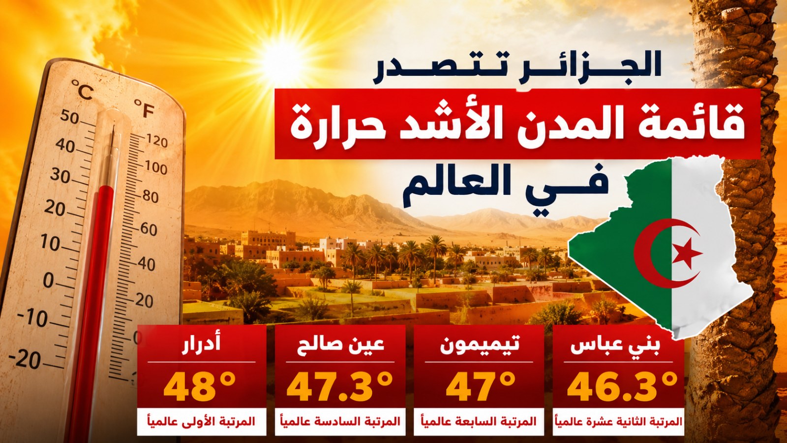 الجزائر في صدارة قائمة المدن الأشد حرارة في العالم