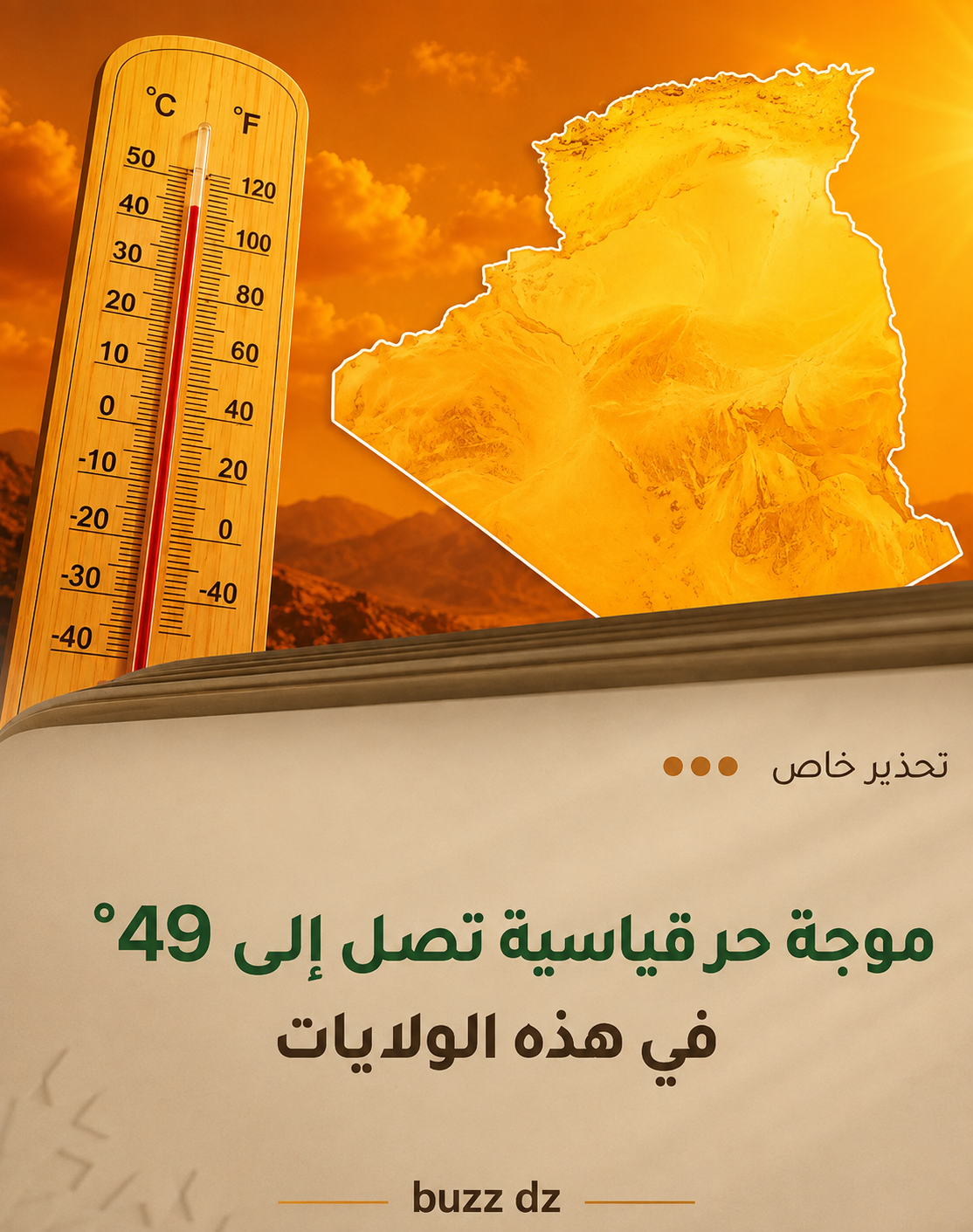 #نشرية_خاصة 🌡️⛈️ 🔴 موجة حر شديدة وأمطار رعدية مرتقبة عبر عدد من ولايات الوطن اليوم الأحد وغدًا الاثنين. تشهد عدة مناطق من الجزائر ارتفاع
