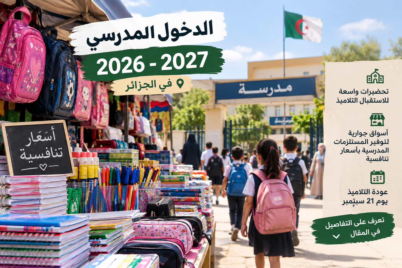 الدخول المدرسي 2026-2027 في الجزائر.. تحضيرات واسعة وأسواق جوارية لتوفير المستلزمات المدرسية