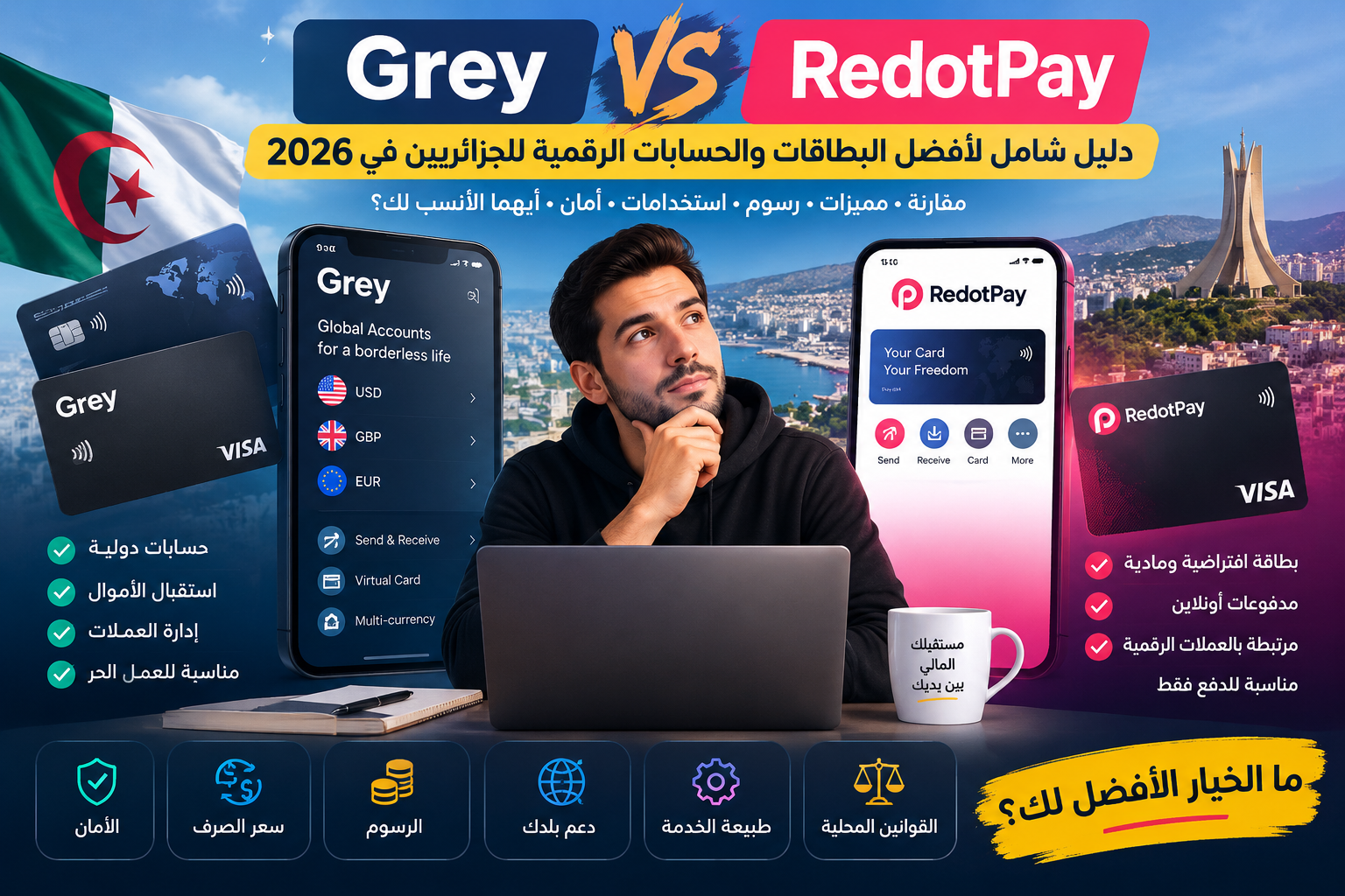 💳 RedotPay أم Grey؟ الدليل الشامل لأفضل البطاقات والحسابات الرقمية للجزائريين في 2026